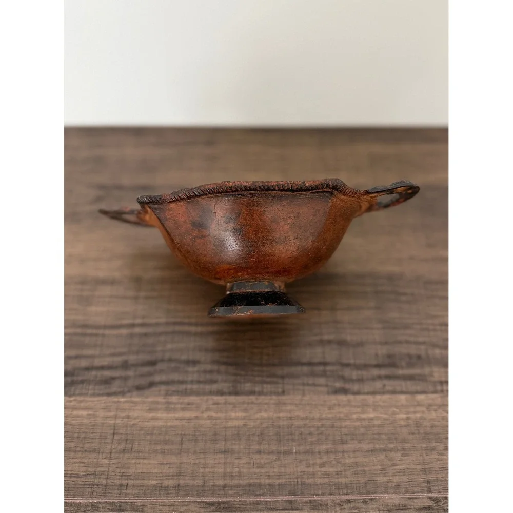 Vintage Metal Rustic Farmhouse Distressed Rose Handle Detailing Footed Bowl Dish